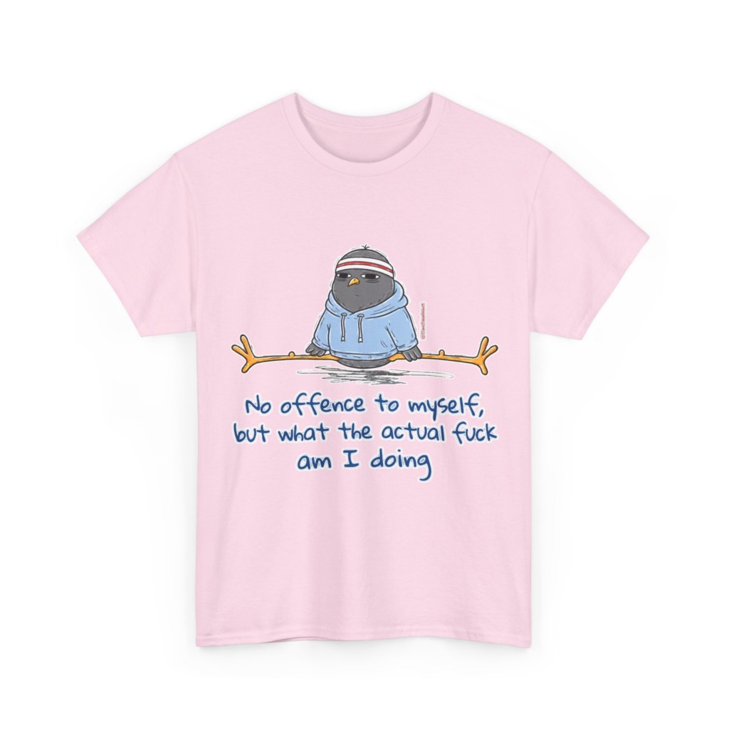 T-Shirt: 'What Am I Doing?' Pigeon Graphic Print
