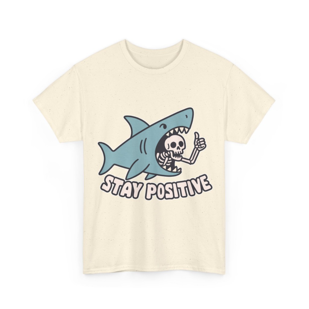 Shark Skeleton Thumbs Up 'Stay Positive' T-Shirt