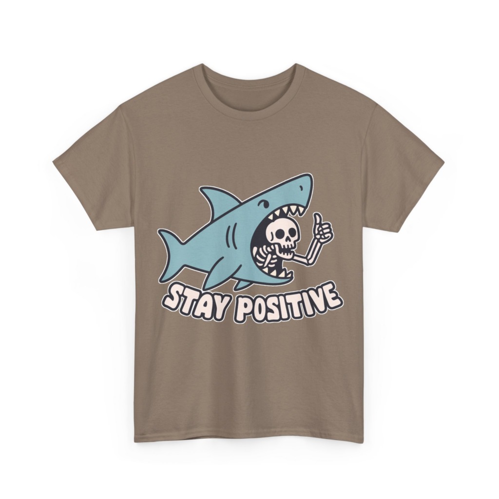 Shark Skeleton Thumbs Up 'Stay Positive' T-Shirt