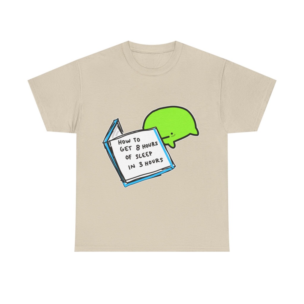 T-Shirt: Sleep Hack Book & Green Character Graphic