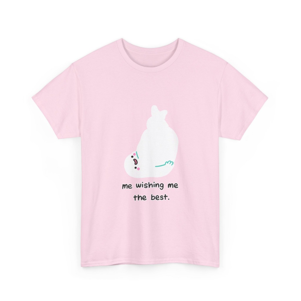 White T-Shirt: 'Wishing Me The Best' Cartoon Ghost Print