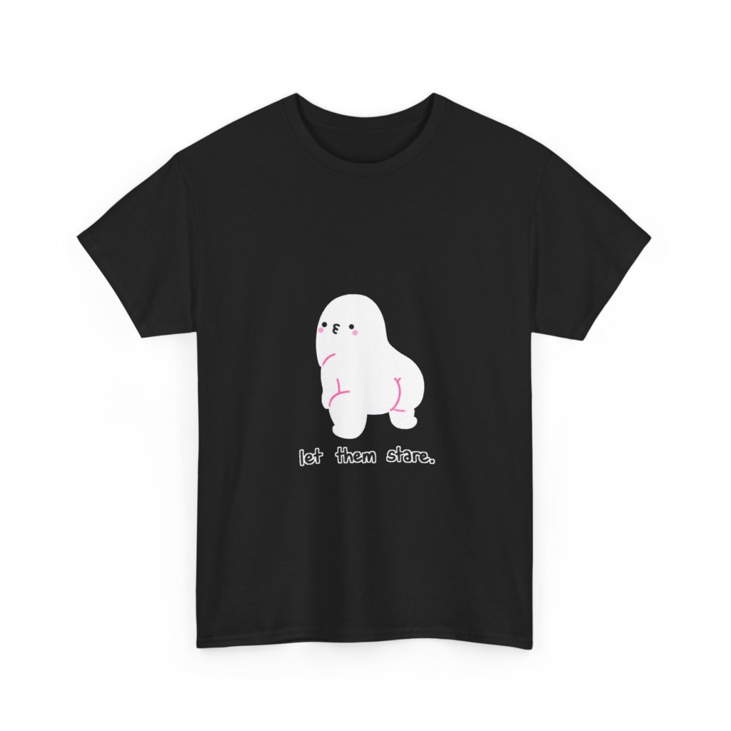 White Graphic Tee: Cute Blob 'Let Them Stare'