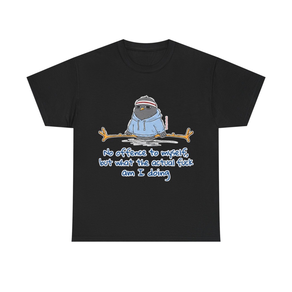 T-Shirt: 'What Am I Doing?' Pigeon Graphic Print