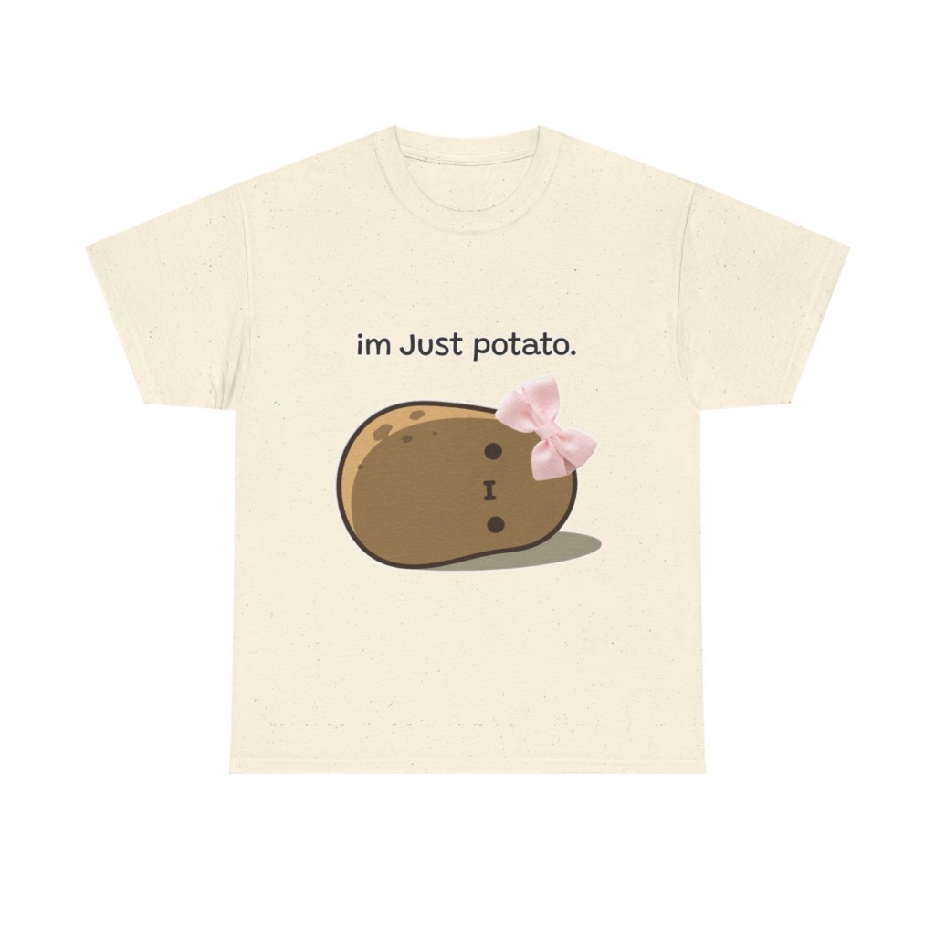 White 'im Just potato.' Pink Bow Potato Tee