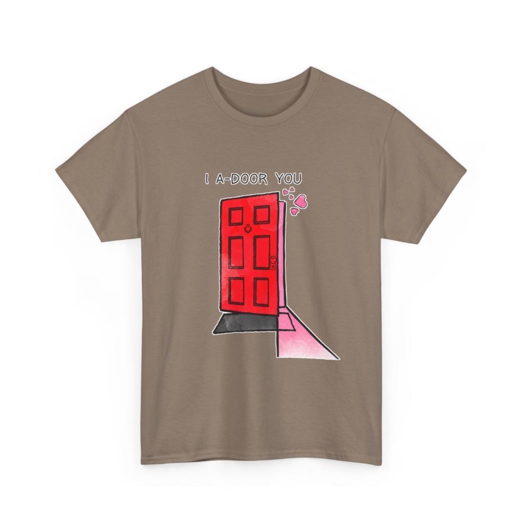 T-Shirt with 'I A-DOOR YOU' Red Door Graphic