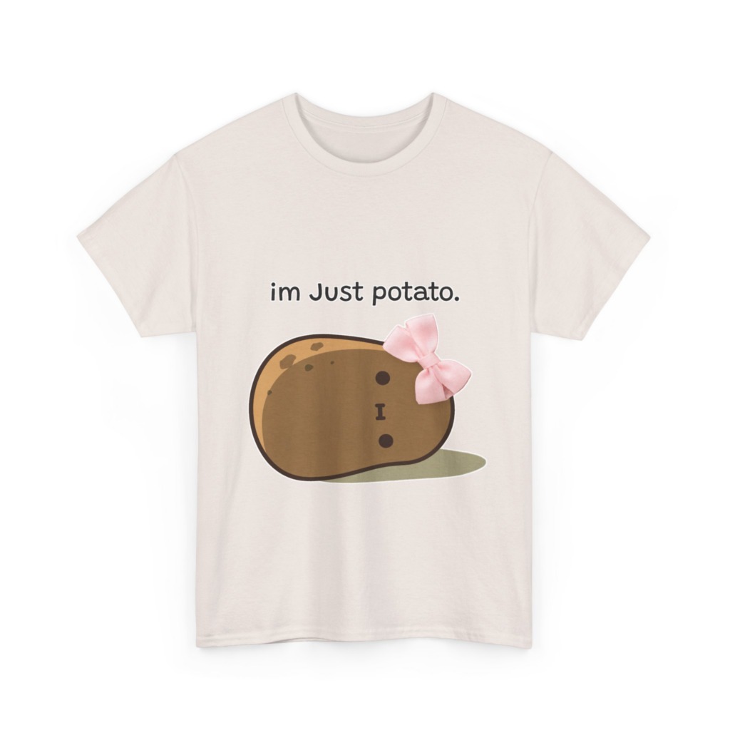 White Just Potato Graphic T-Shirt with Pink Bow
