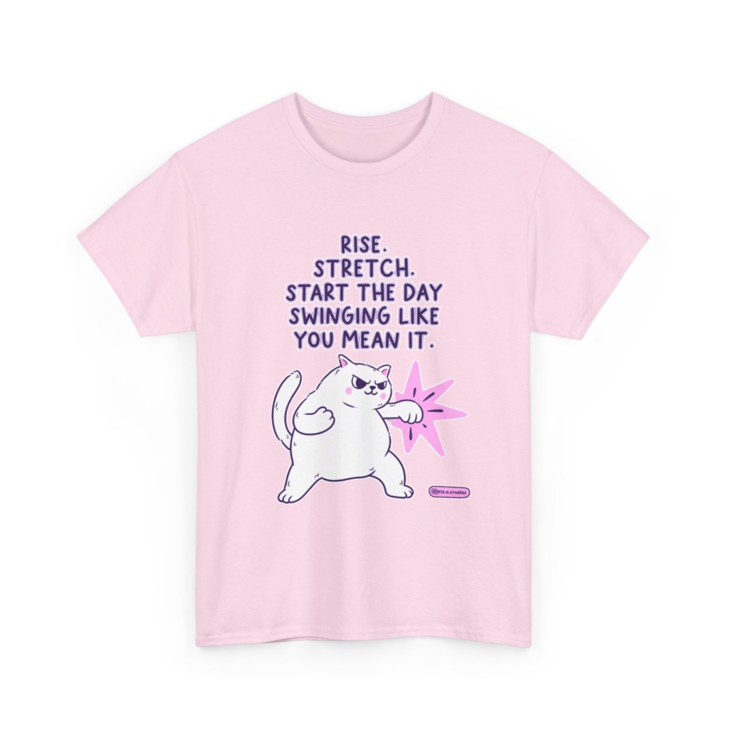 T-Shirt: 'Rise. Stretch.' Cat Punch Graphic