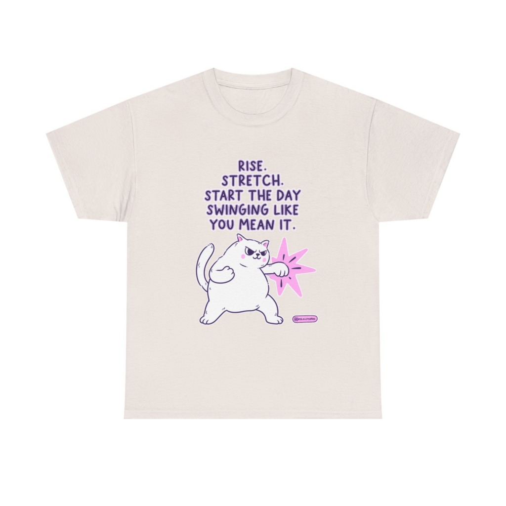 T-Shirt: 'Rise. Stretch.' Cat Punch Graphic