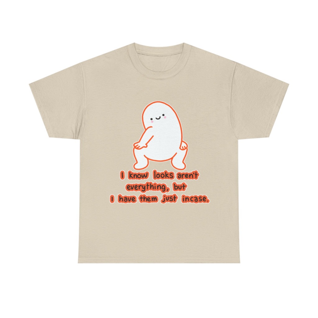 White T-Shirt: Squatting Blob 'Looks Aren't Everything'