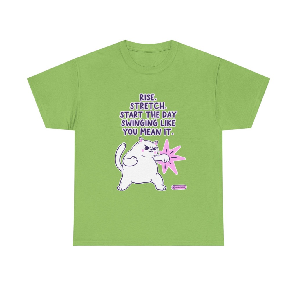 T-Shirt: 'Rise. Stretch.' Cat Punch Graphic
