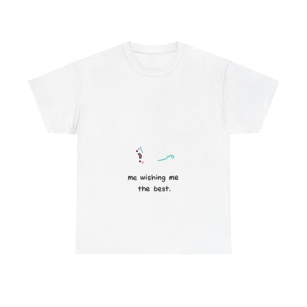 White T-Shirt: 'Wishing Me The Best' Cartoon Ghost Print