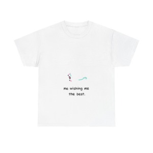 White T-Shirt: 'Wishing Me The Best' Cartoon Ghost Print