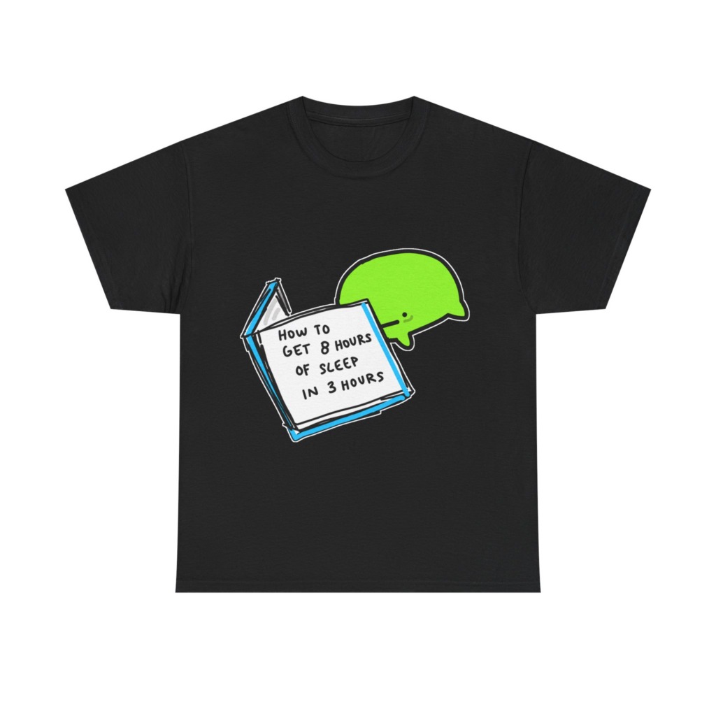 T-Shirt: Sleep Hack Book & Green Character Graphic