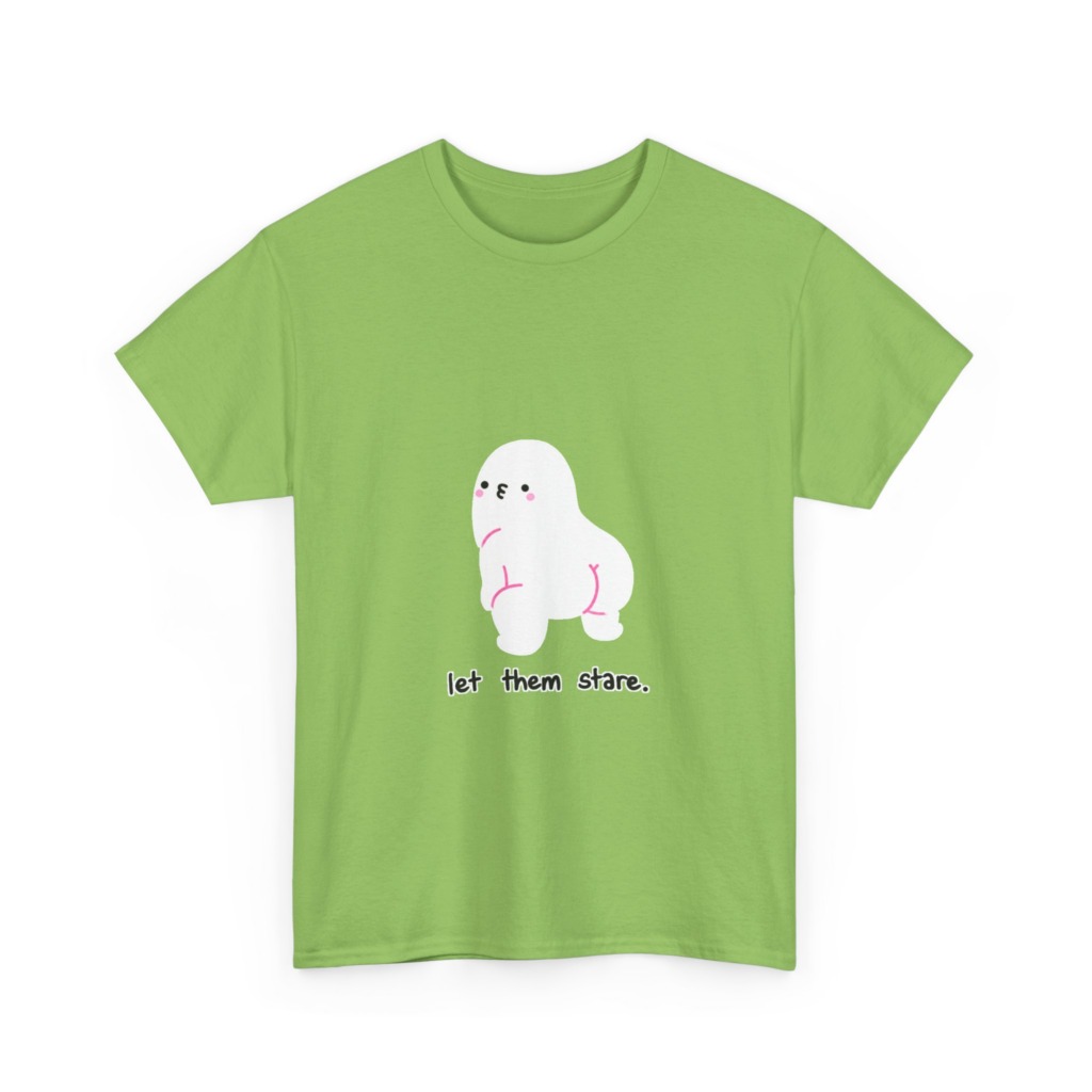 White Graphic Tee: Cute Blob 'Let Them Stare'