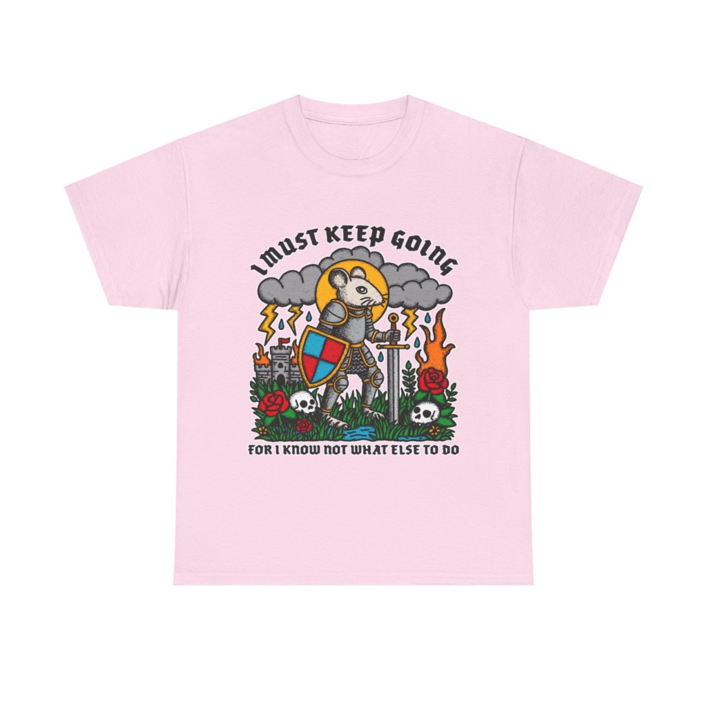 Graphic T-Shirt: Knight Mouse 'I Must Keep Going' Print