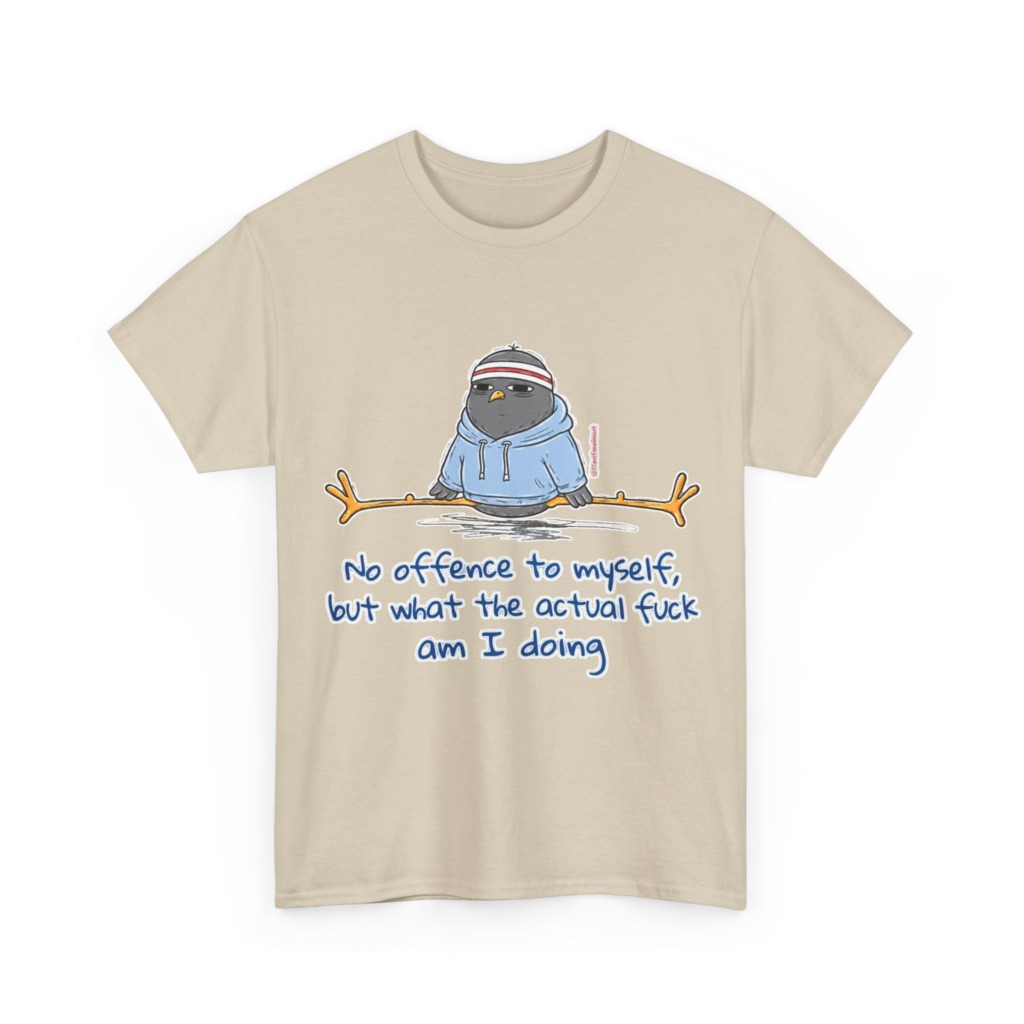T-Shirt: 'What Am I Doing?' Pigeon Graphic Print