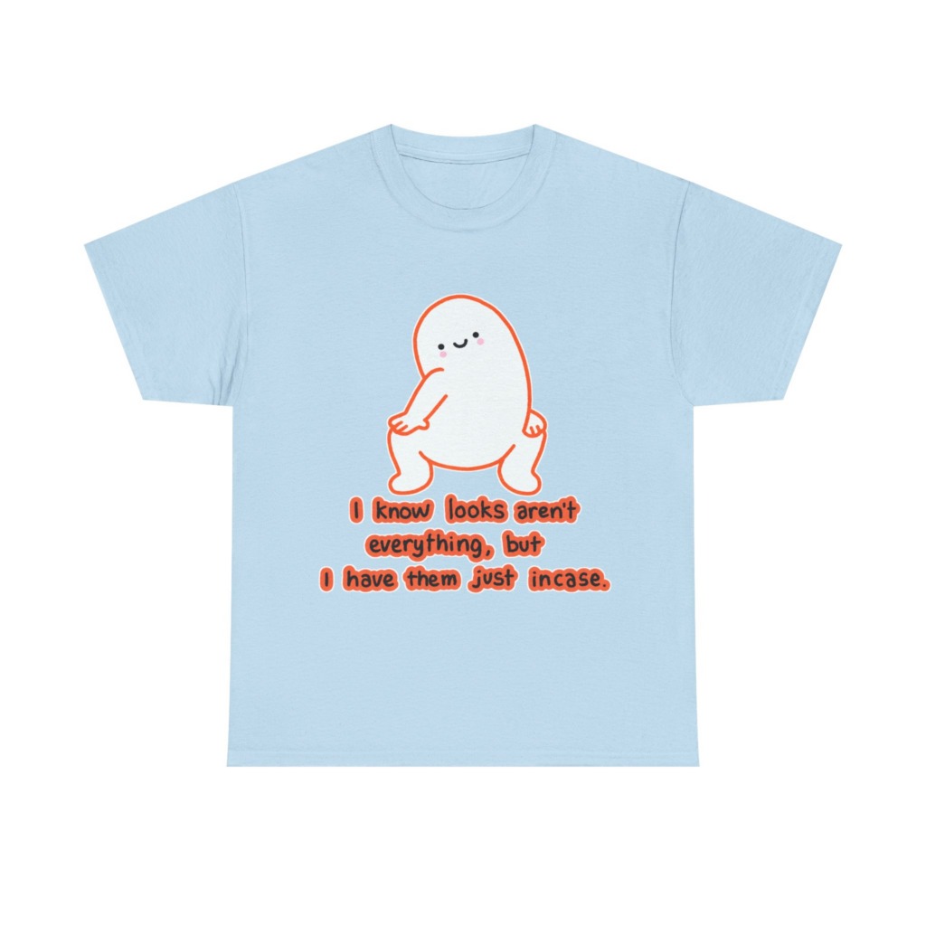 White T-Shirt: Squatting Blob 'Looks Aren't Everything'