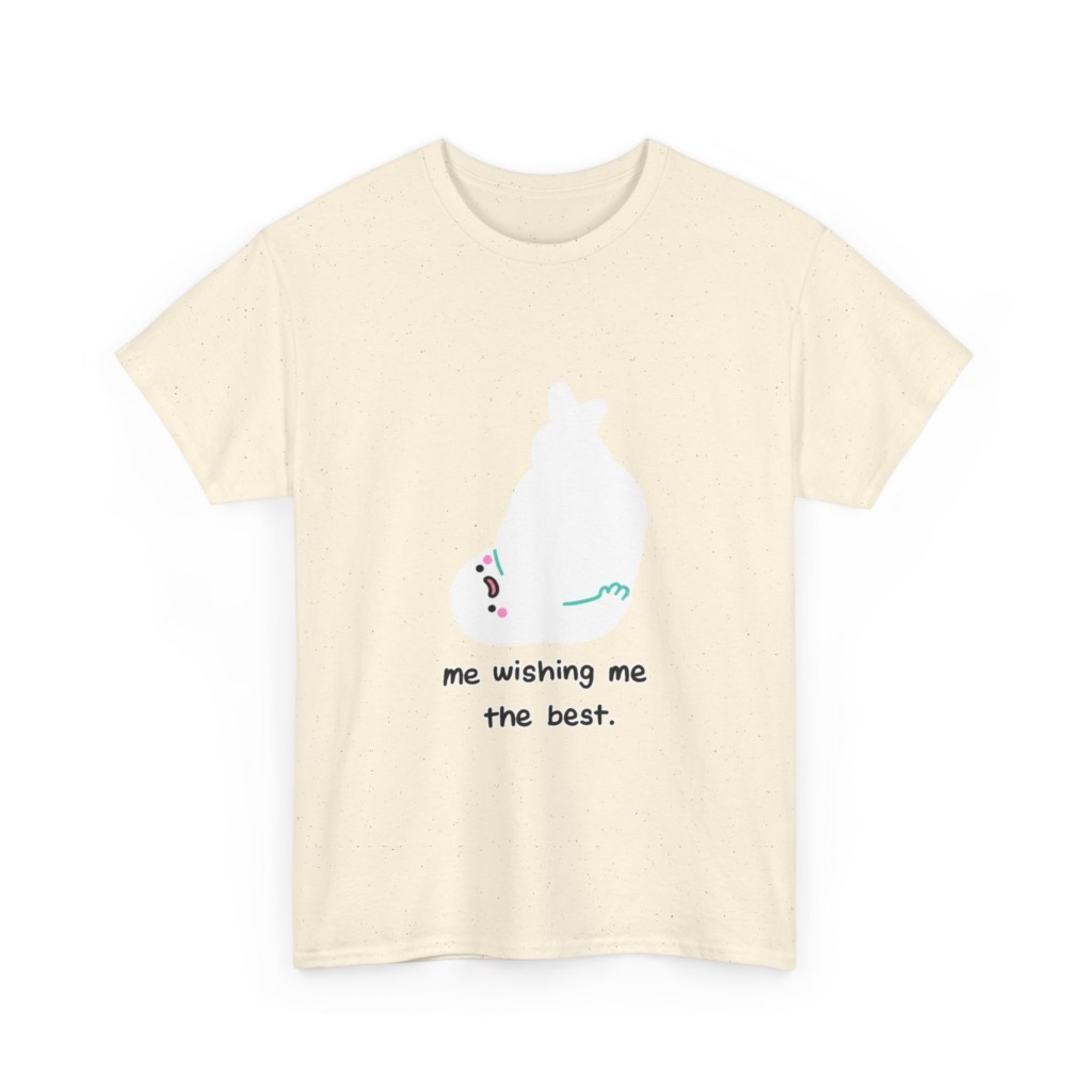 White T-Shirt: 'Wishing Me The Best' Cartoon Ghost Print