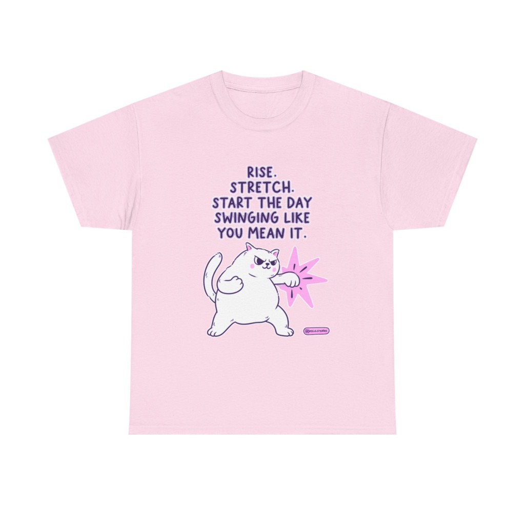 T-Shirt: 'Rise. Stretch.' Cat Punch Graphic
