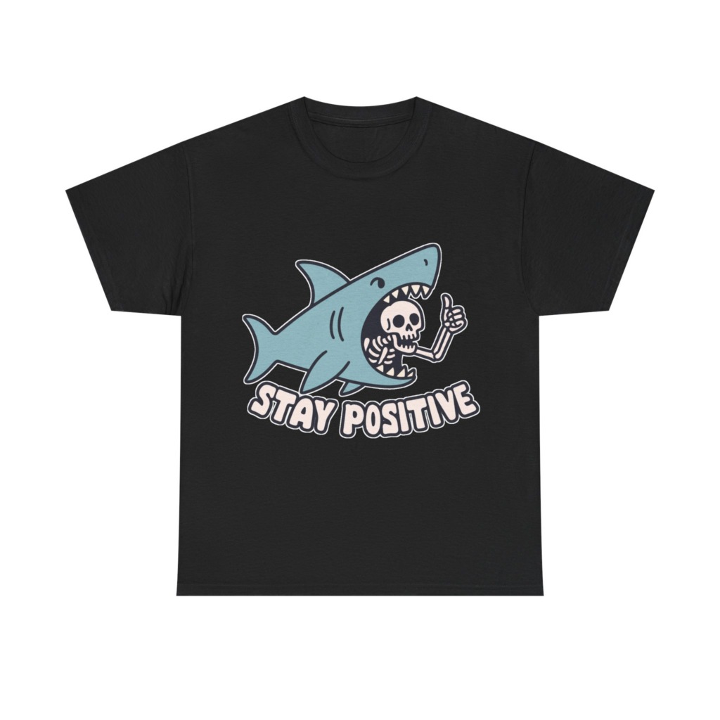 Shark Skeleton Thumbs Up 'Stay Positive' T-Shirt