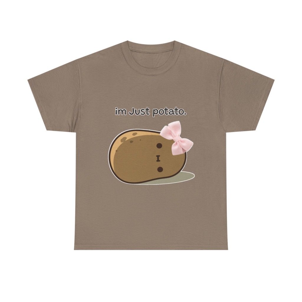 White 'im Just potato.' Pink Bow Potato Tee