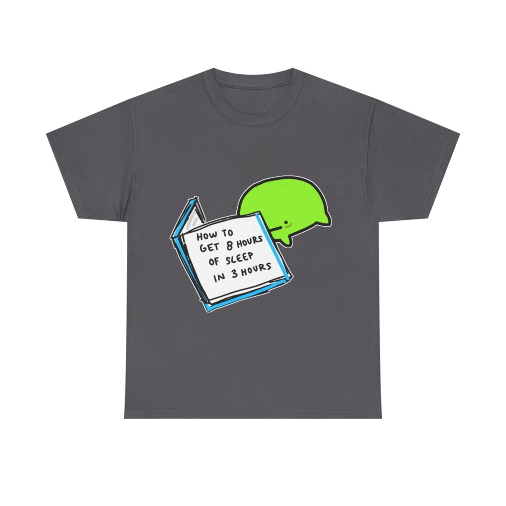 T-Shirt: Sleep Hack Book & Green Character Graphic