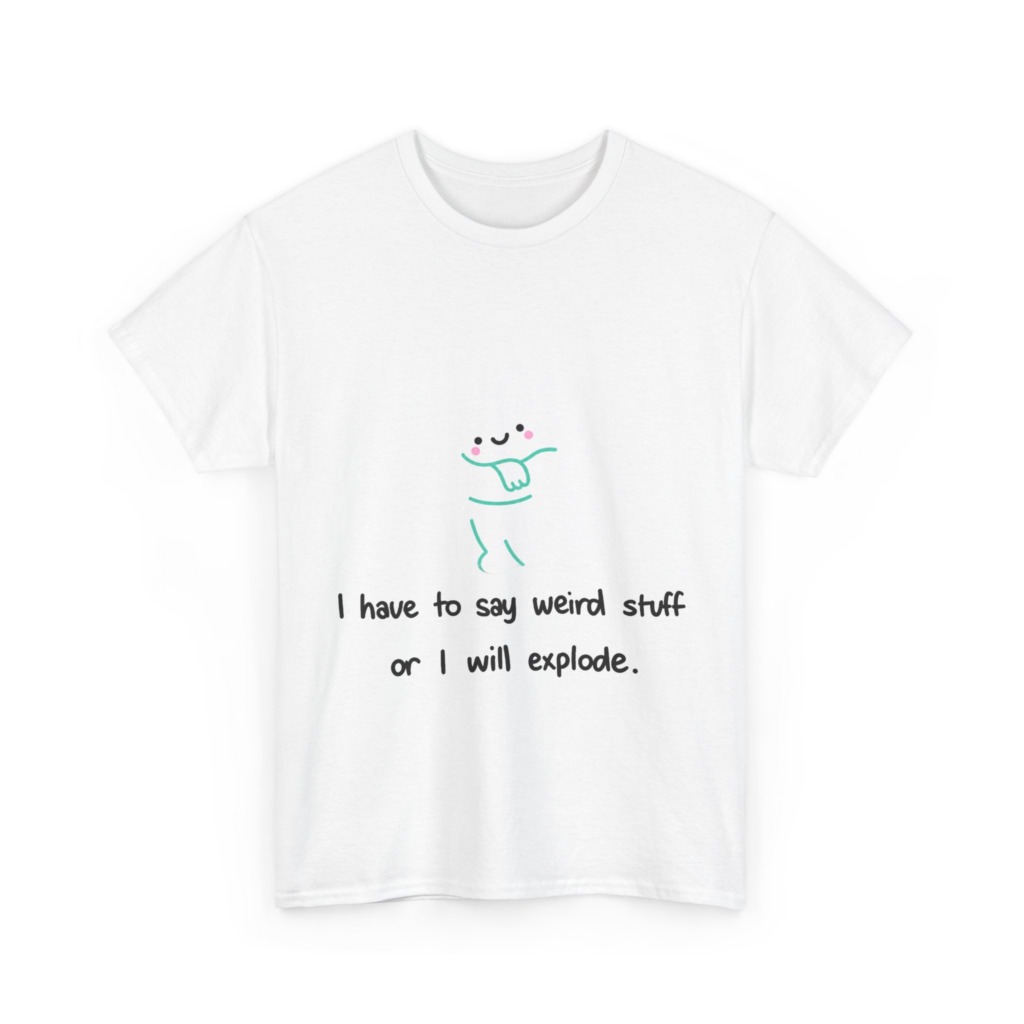 White T-Shirt with Cute Ghost "Weird Stuff" Print