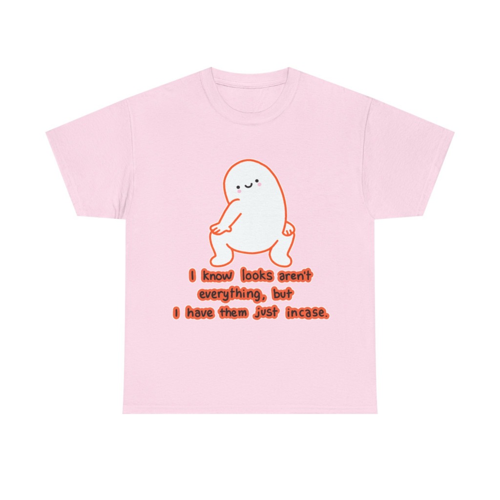White T-Shirt: Squatting Blob 'Looks Aren't Everything'