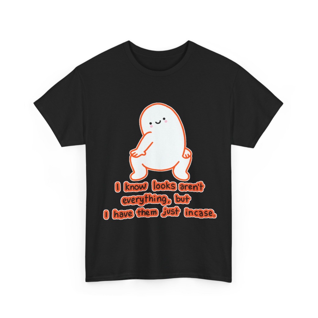 White T-Shirt: Squatting Blob 'Looks Aren't Everything'