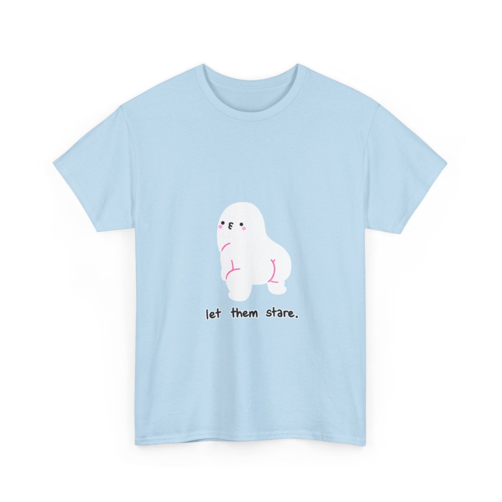 White Graphic Tee: Cute Blob 'Let Them Stare'