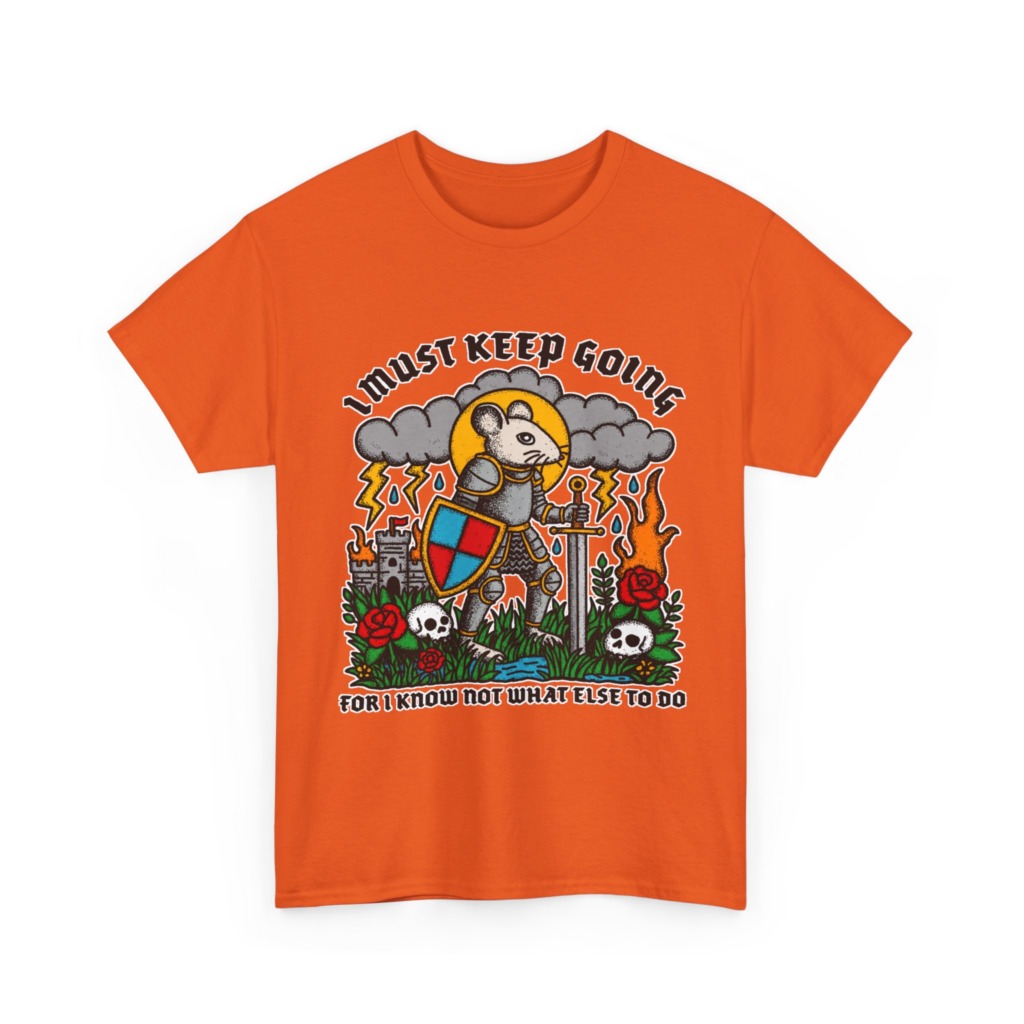 Graphic T-Shirt: Knight Mouse 'I Must Keep Going' Print