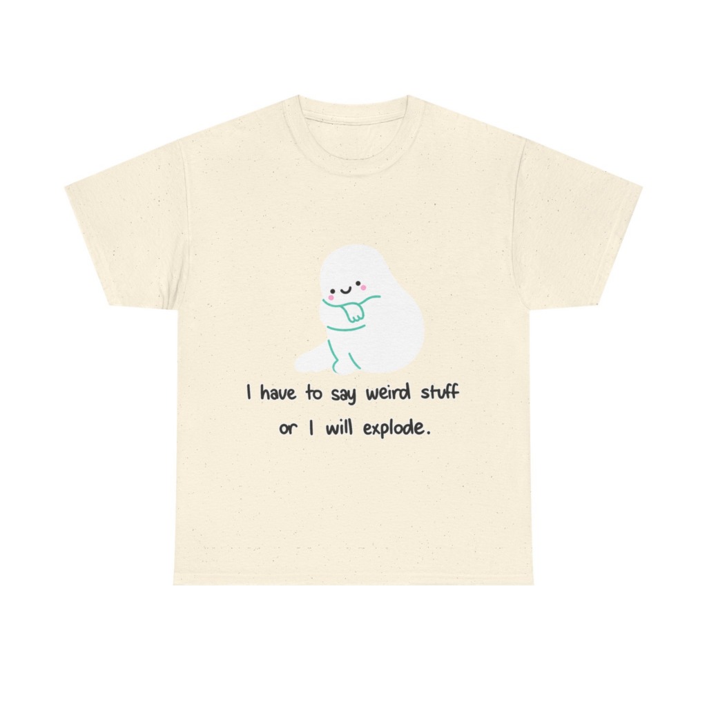White T-Shirt with Cute Ghost "Weird Stuff" Print