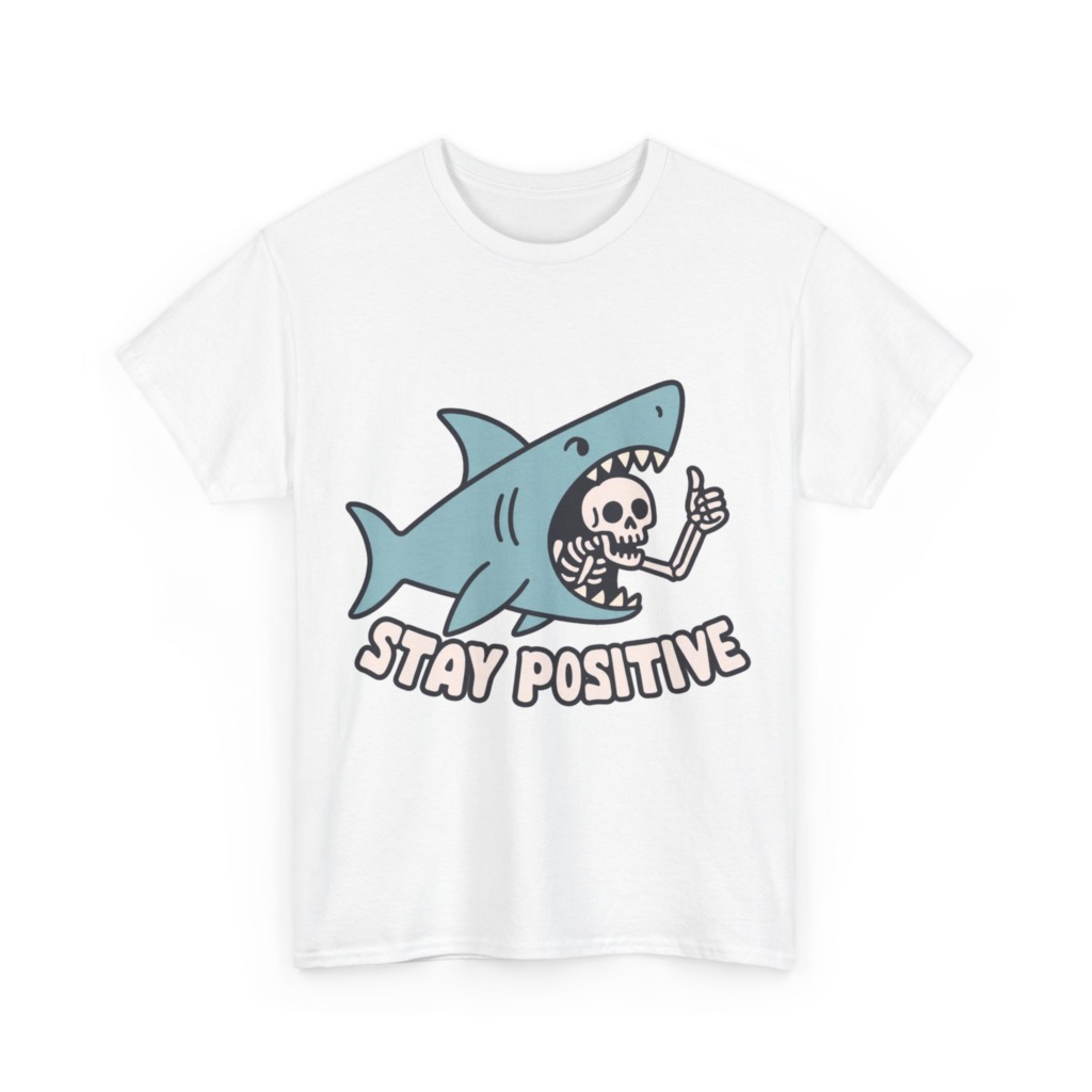 Shark Skeleton Thumbs Up 'Stay Positive' T-Shirt