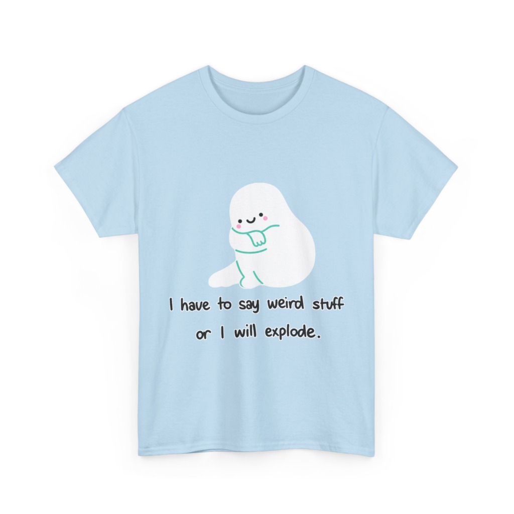 White T-Shirt with Cute Ghost "Weird Stuff" Print
