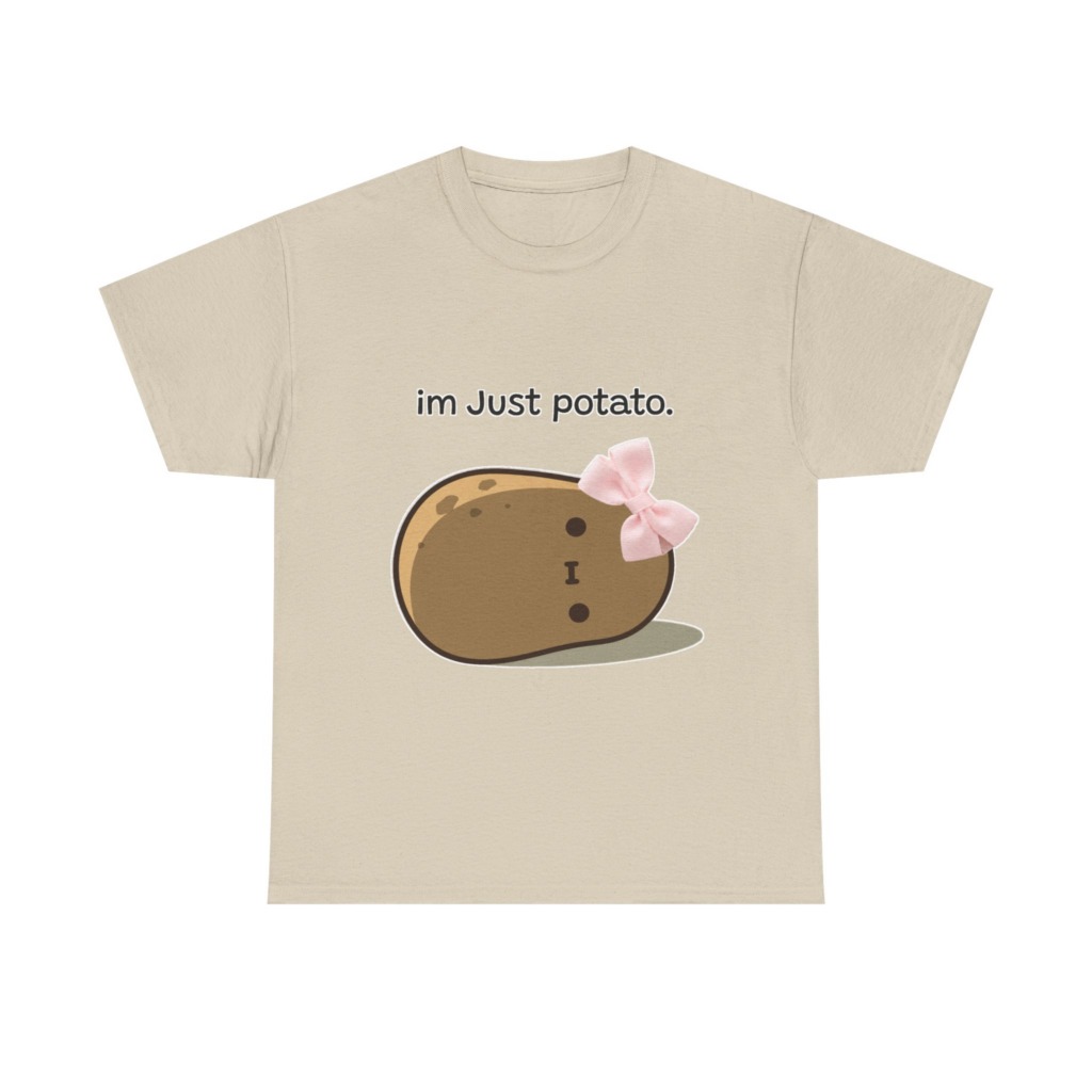 White 'im Just potato.' Pink Bow Potato Tee