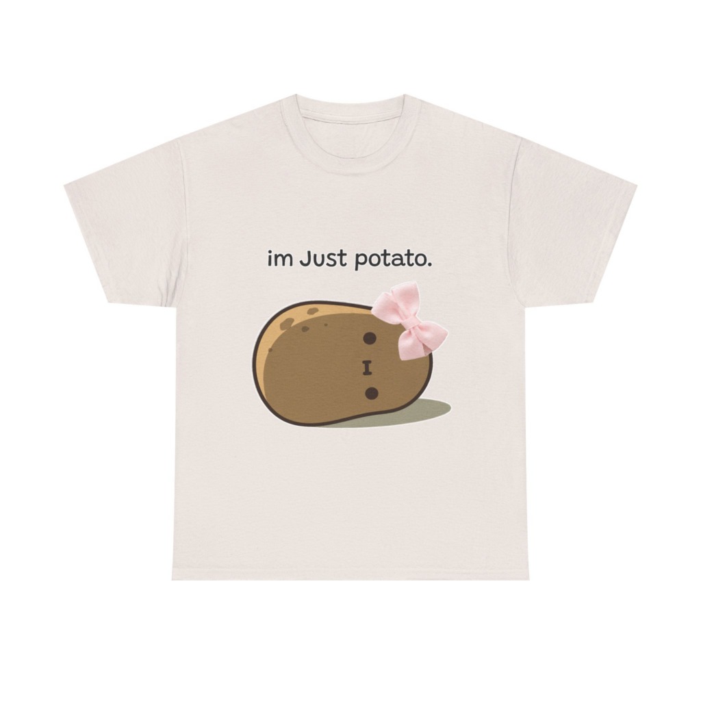 White 'im Just potato.' Pink Bow Potato Tee