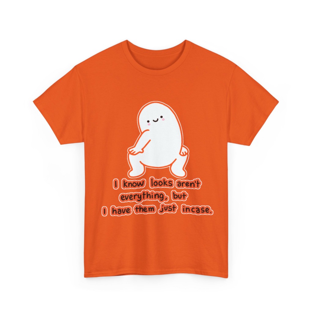 White T-Shirt: Squatting Blob 'Looks Aren't Everything'