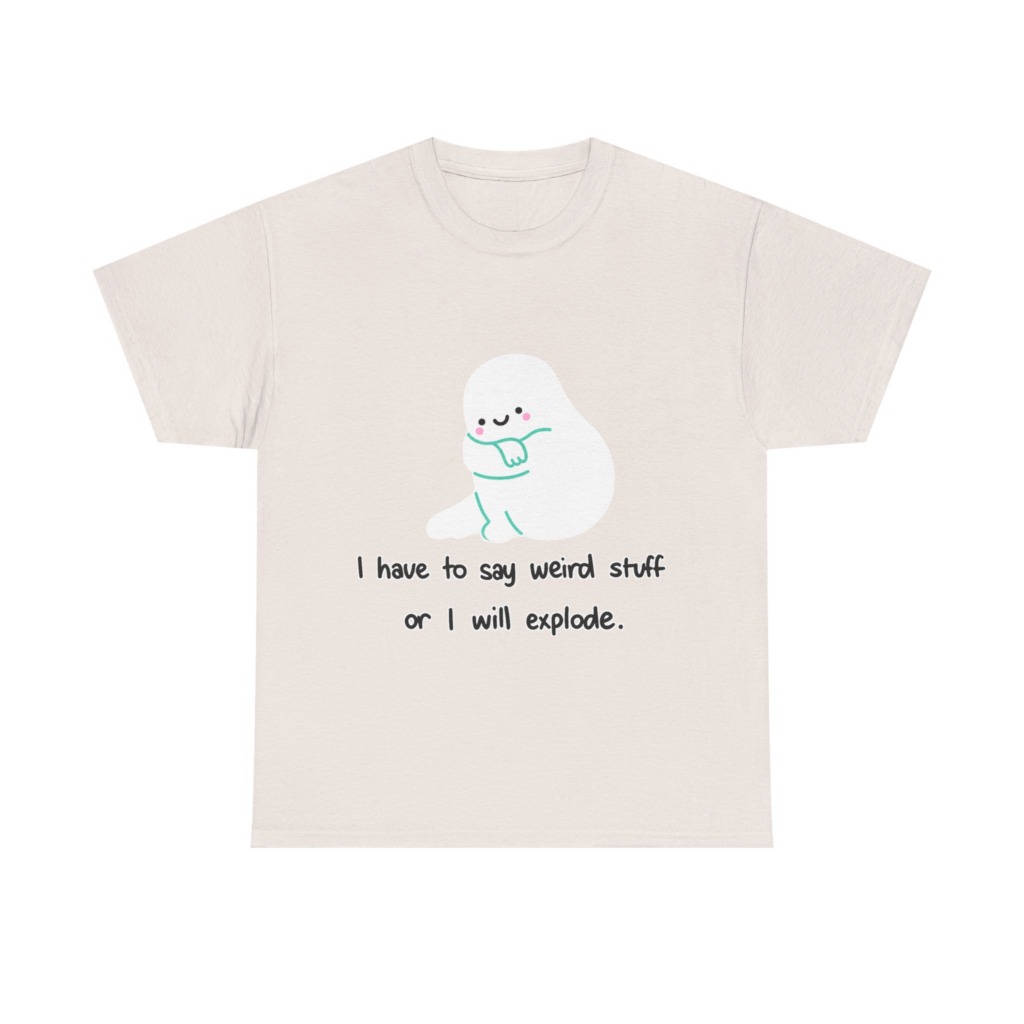 White T-Shirt with Cute Ghost "Weird Stuff" Print