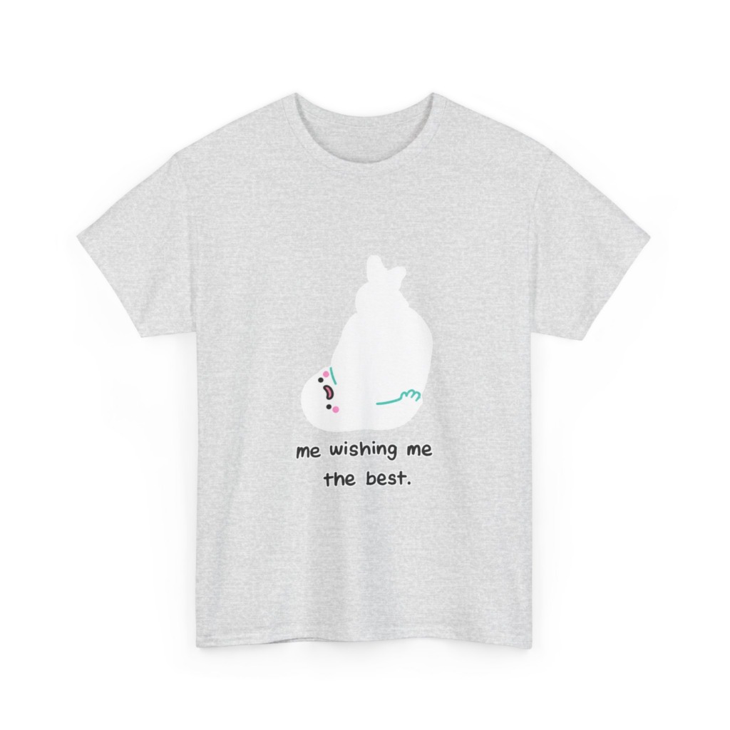 White T-Shirt: 'Wishing Me The Best' Cartoon Ghost Print