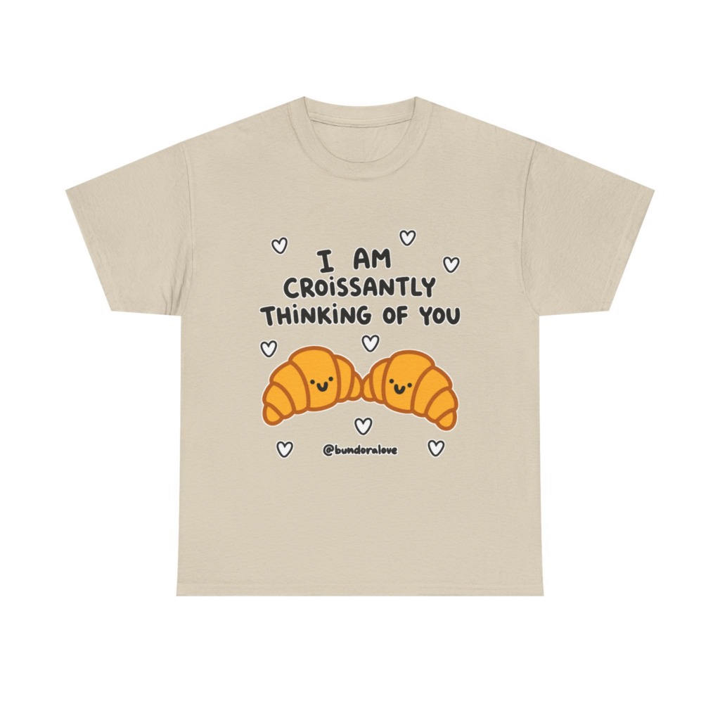 White T-Shirt: Croissantly Thinking Of You Graphic Print