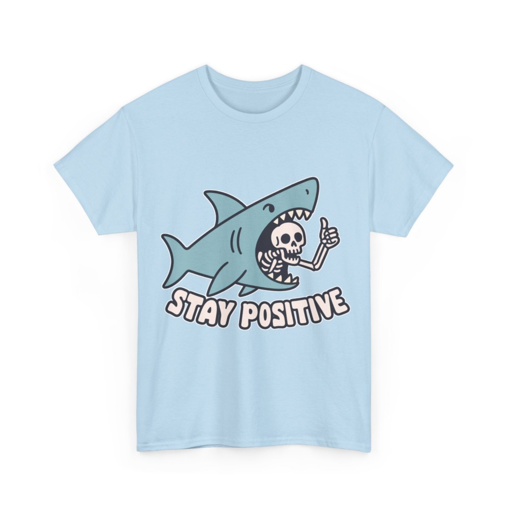 Shark Skeleton Thumbs Up 'Stay Positive' T-Shirt