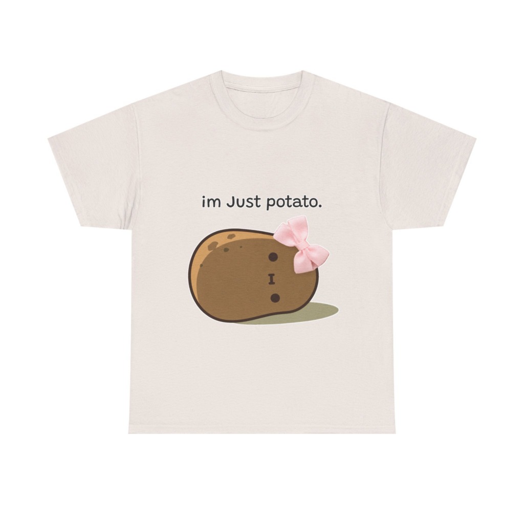 White Just Potato Graphic T-Shirt with Pink Bow