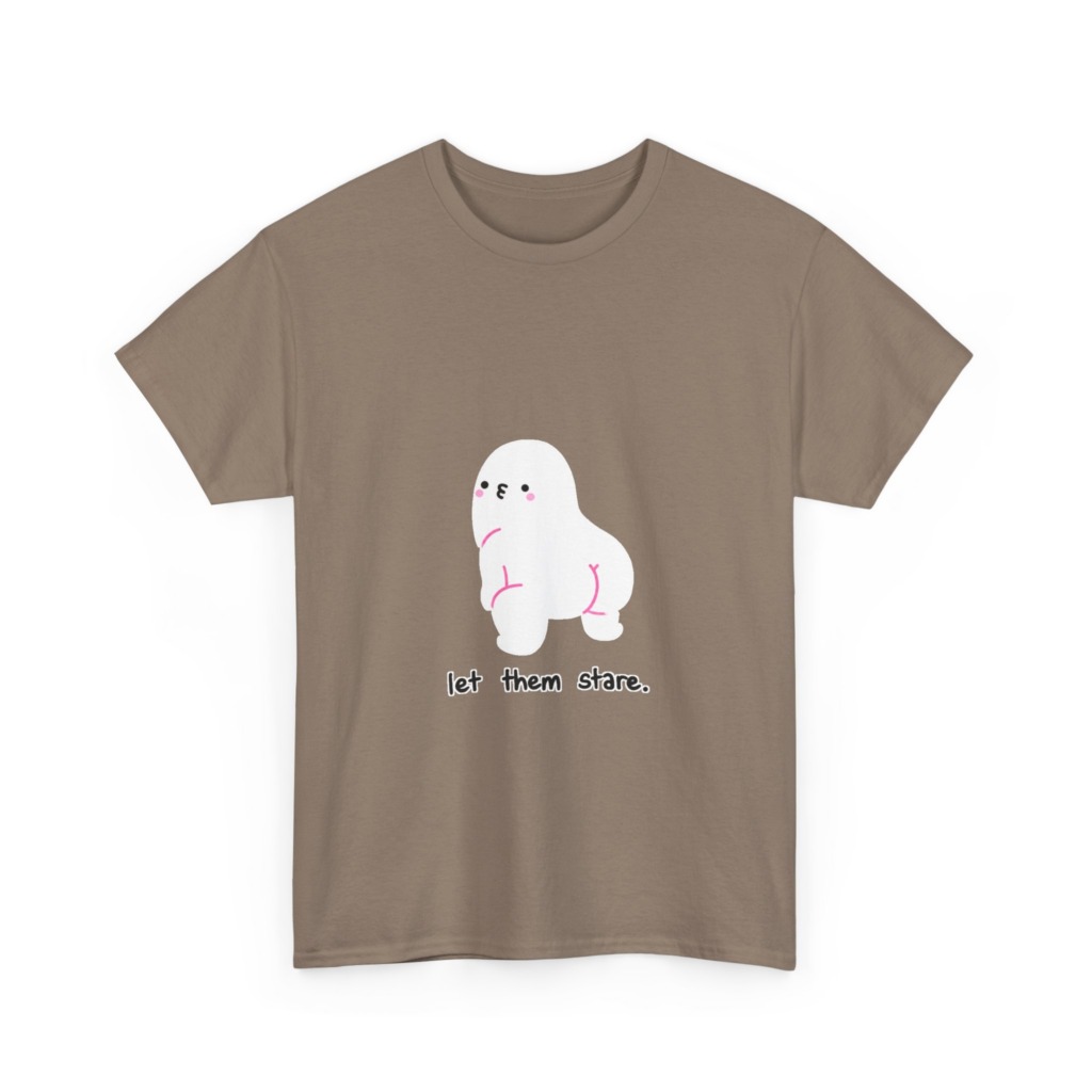 White Graphic Tee: Cute Blob 'Let Them Stare'