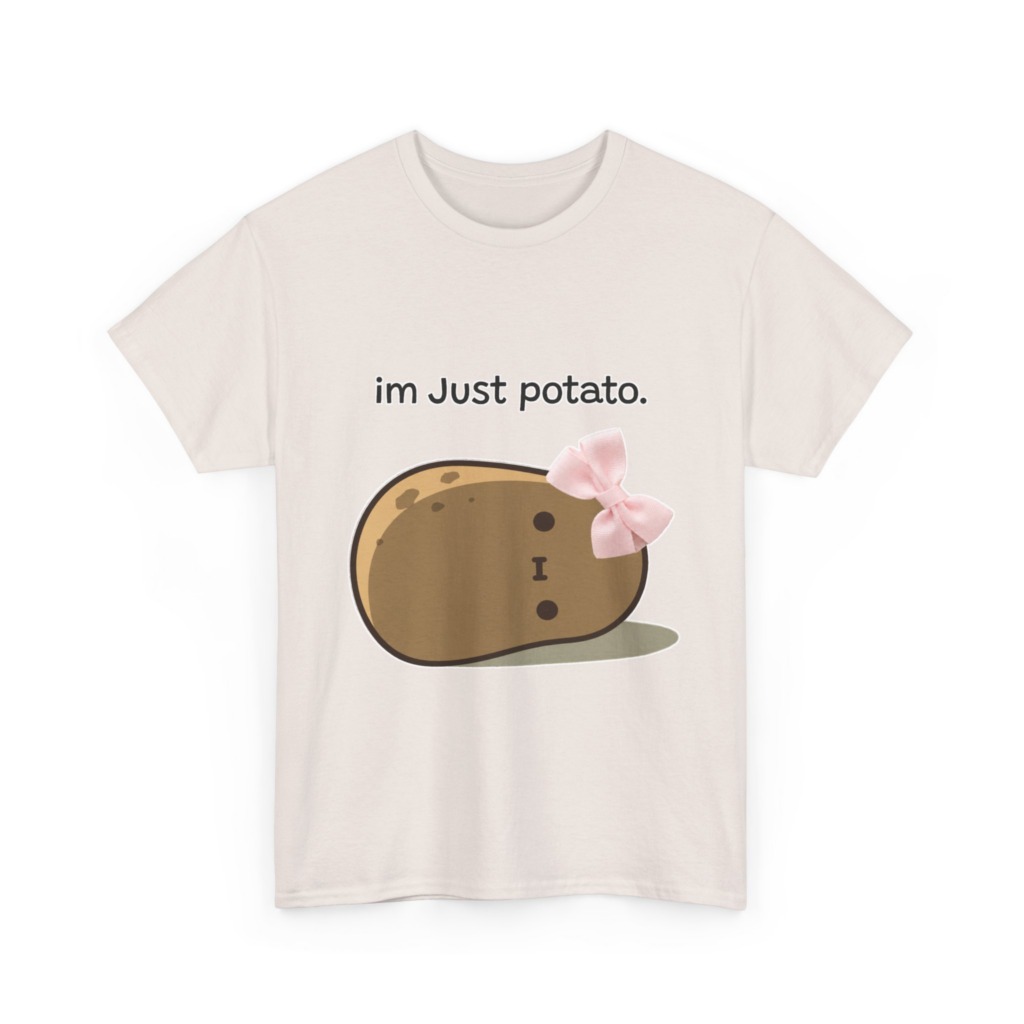 White 'im Just potato.' Pink Bow Potato Tee