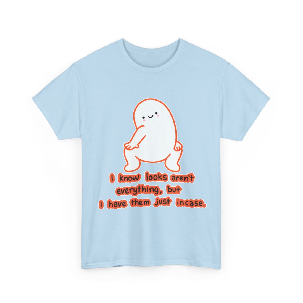 White T-Shirt: Squatting Blob 'Looks Aren't Everything'