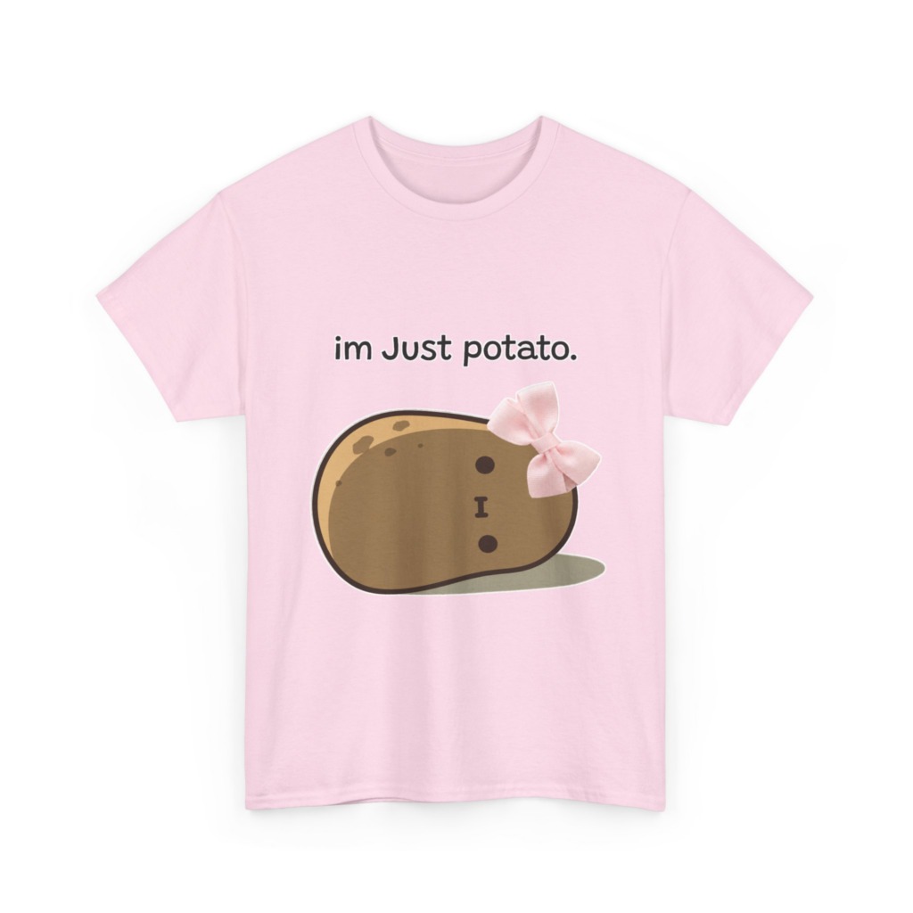White 'im Just potato.' Pink Bow Potato Tee