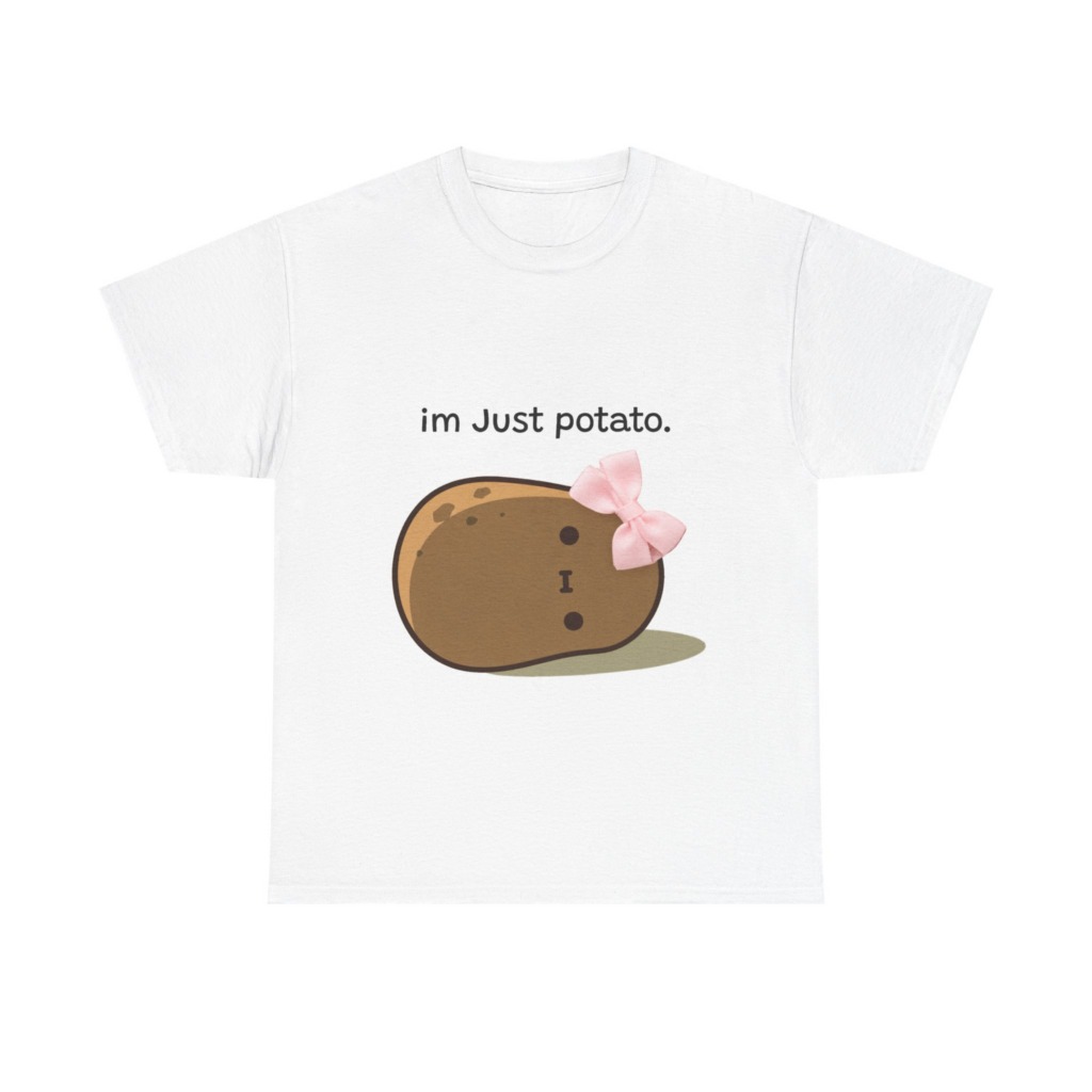White Just Potato Graphic T-Shirt with Pink Bow