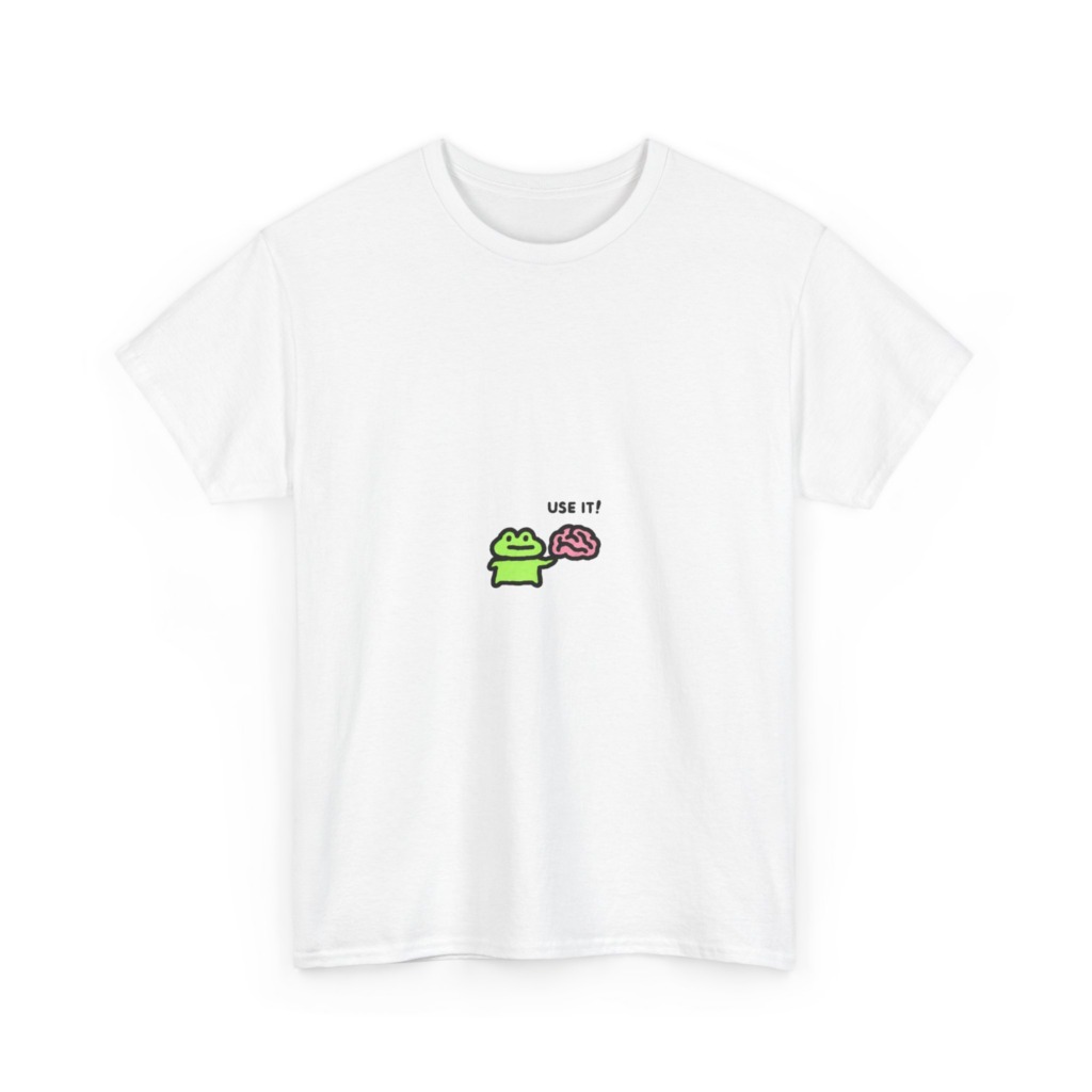 White Frog Holding Brain 'USE IT!' Graphic Tee