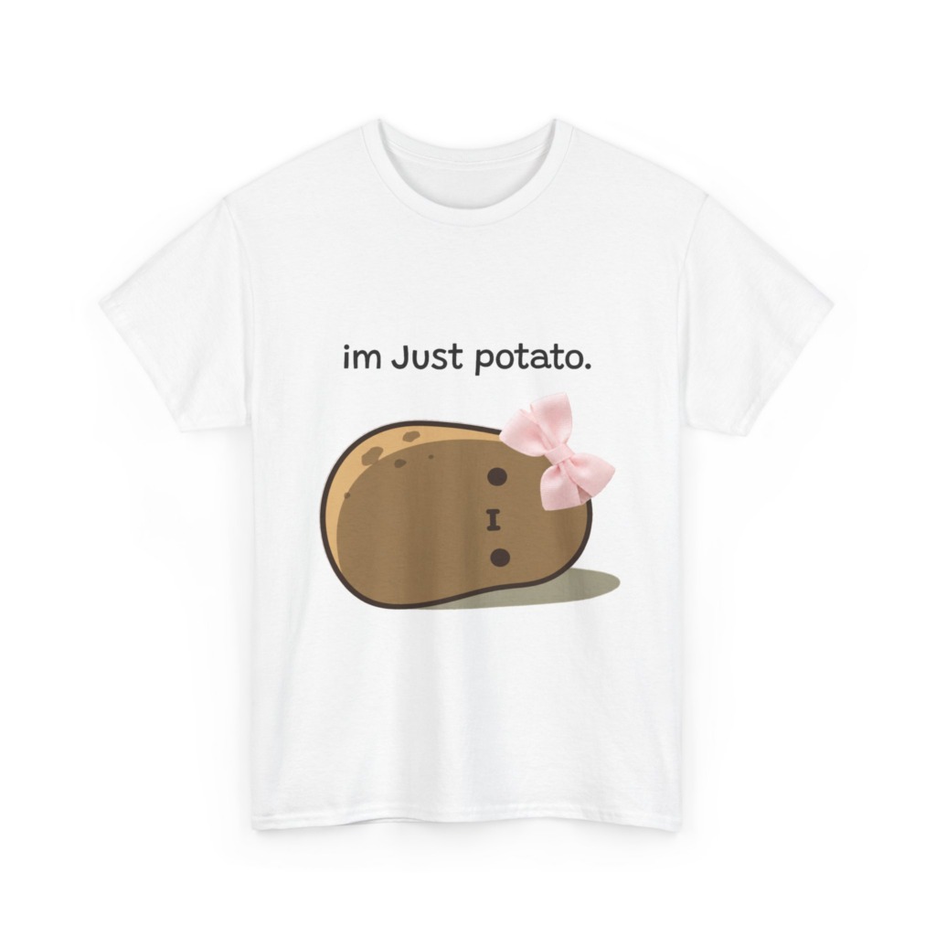 White 'im Just potato.' Pink Bow Potato Tee