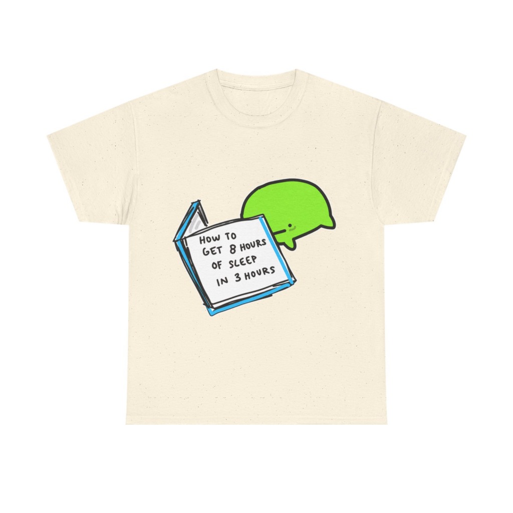 T-Shirt: Sleep Hack Book & Green Character Graphic